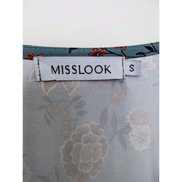 Women's Misslook Blue & Orange Autumn Cottagecore Flowered Dress Bell Sleeves S - Picture 3 of 6